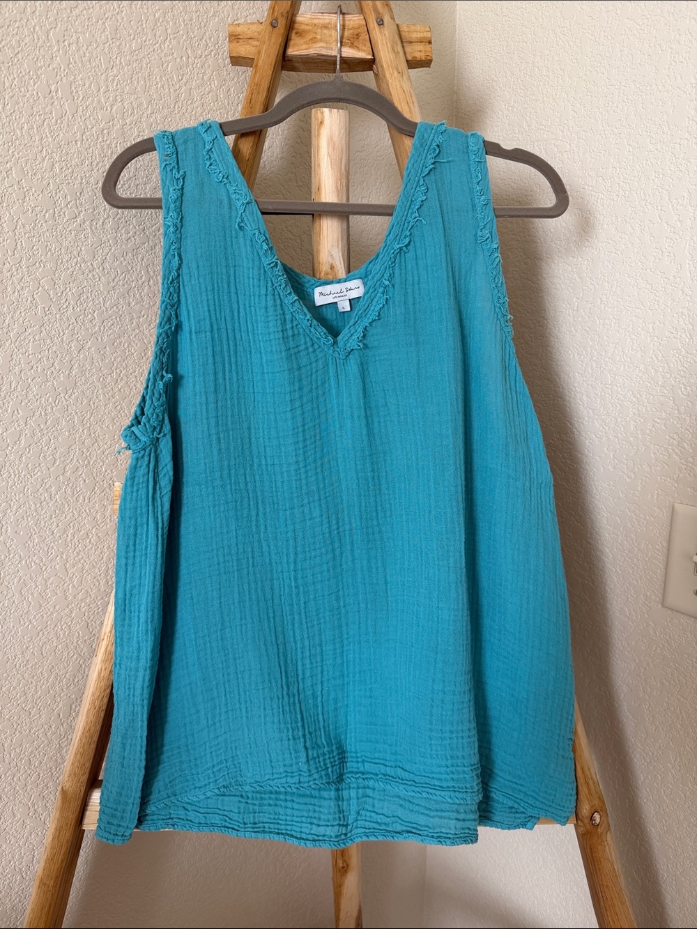 Michael Stars Teal V-Neck Gauzy Tank Top